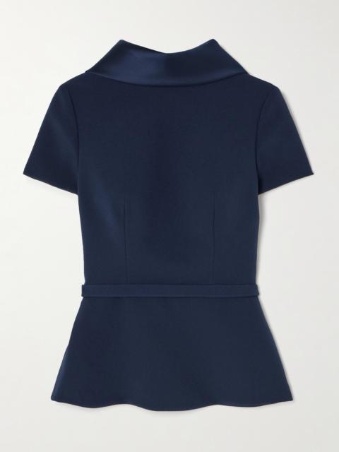 Elvan Belted Duchesse Satin-trimmed Crepe Blouse