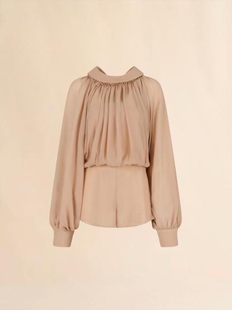 BEIGE CREPONNE PLAYSUIT WITH GATHERING