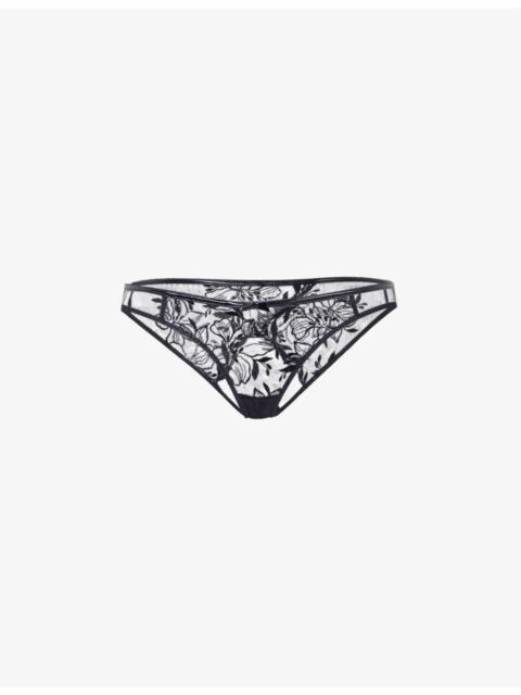 Ozella floral-embroidered mid-rise tulle briefs