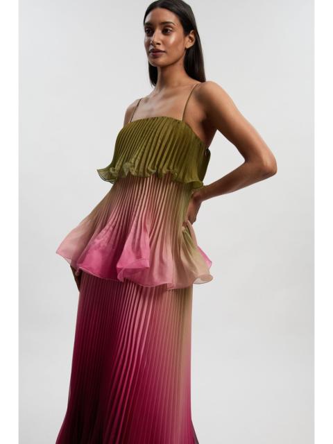 Petite Pleated Slub Organdie Peplum Woven Maxi Dress