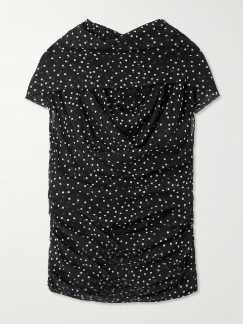 Draped Polka-dot Silk-chiffon Blouse