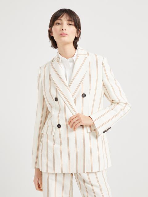 Linen and cotton regimental stripe panama blazer with monili