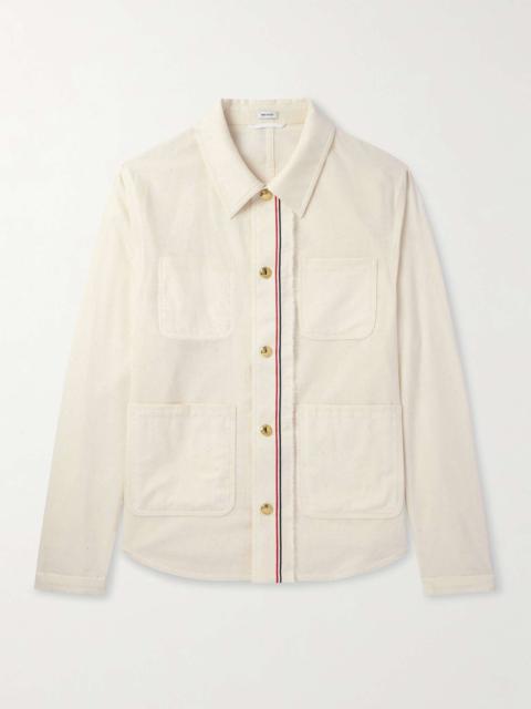 Striped Webbing-Trimmed Cotton Shirt