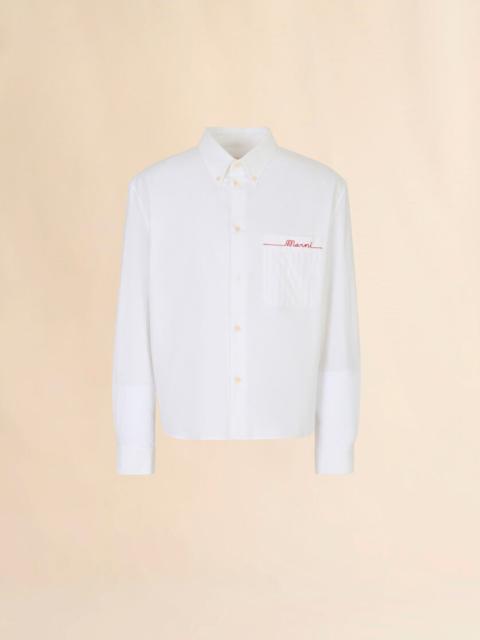 WHITE COTTON OXFORD SHIRT WITH STRIPED POCKET