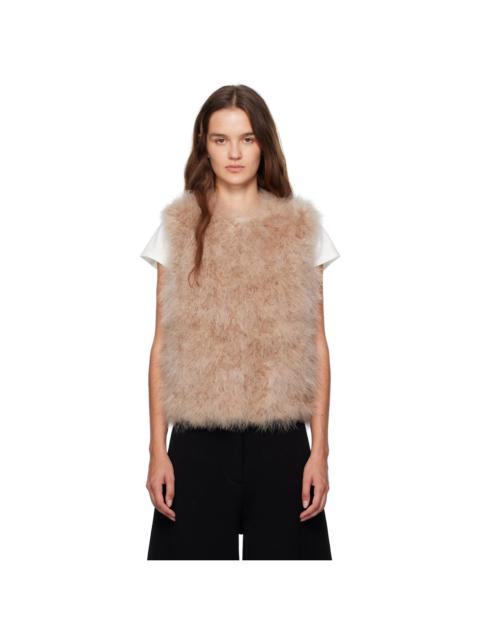 Beige Cropped Feather Vest
