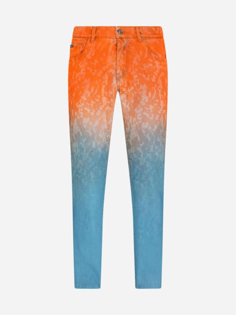 Tie-dye slim-fit stretch jeans