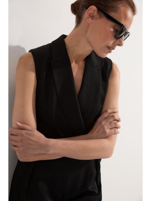 Petite Premium Viscose Linen Tailored Belted Wide Leg Jumpsuit