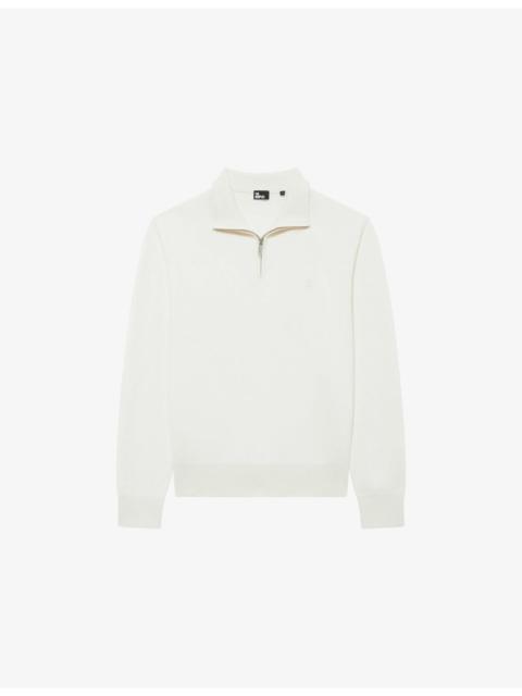 Half-Zip Brand-Embroidered Wool-Blend Sweatshirt