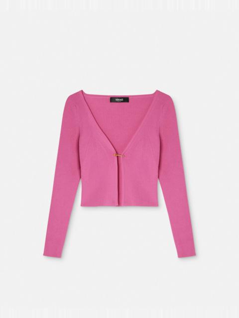 Safety Pin Ribbed Knit Fitted Cardigan