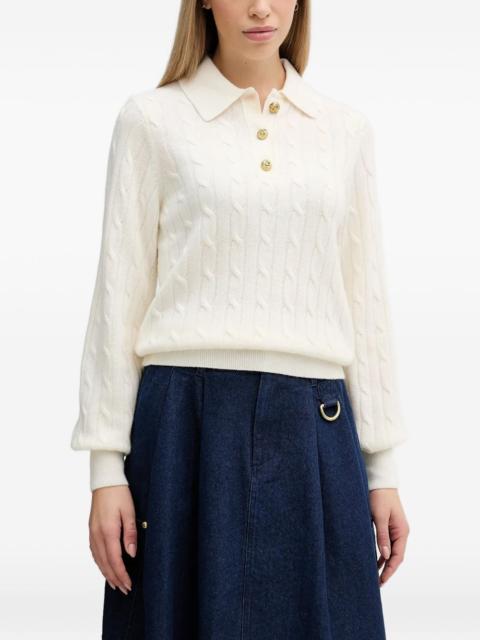 Evie cable-knit button polo top