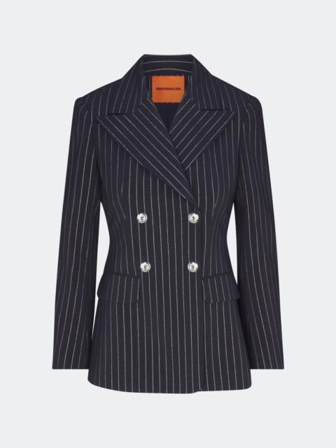 Anouk Pinstripe Blazer In Navy Metallic Pinstripe
