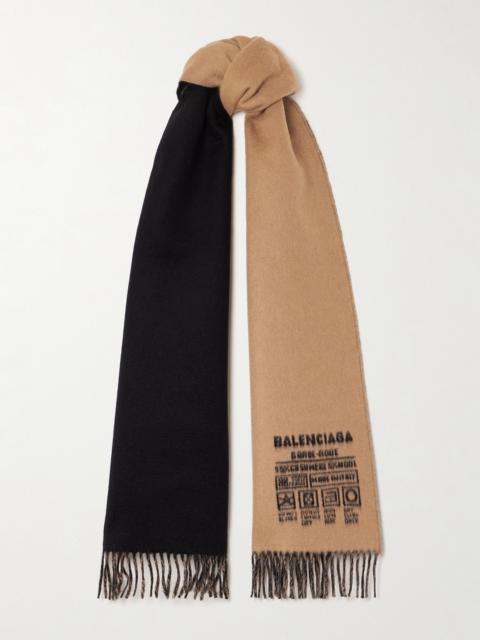 Fringed Two-tone Cashmere And Wool-blend Jacquard Scarf