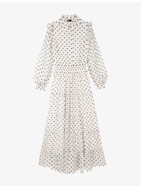 Heart-Print Tiered-Hem Woven Maxi Dress