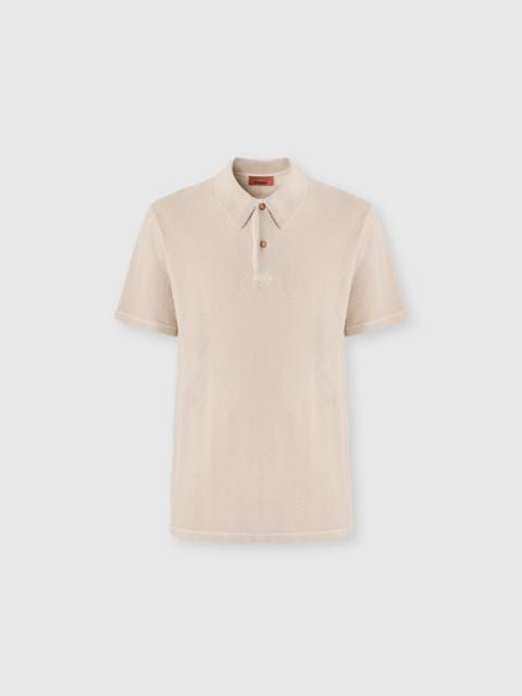 Cotton and viscose polo shirt with tone-on-tone zigzag motif