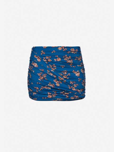 Draped mini swim skirt in blue floral print