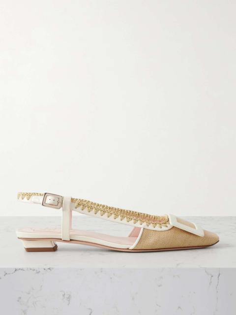 Belle Vivier 25 patent-leather and raffia slingback pumps Sand