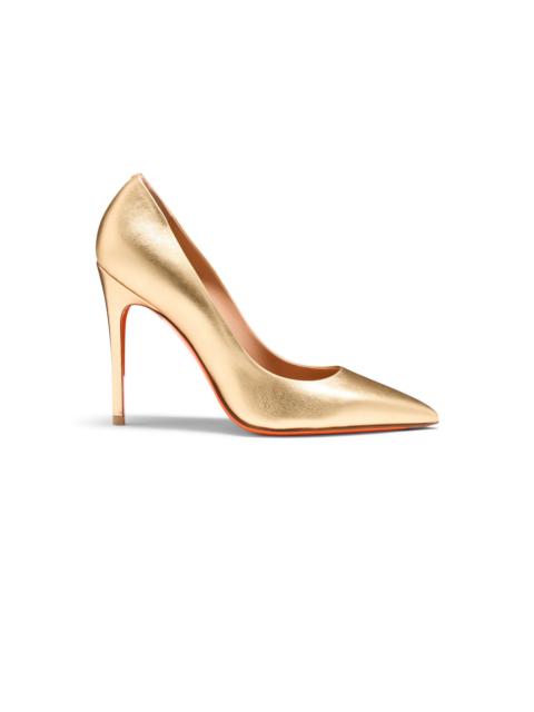Women's gold laminated leather high-heel pump