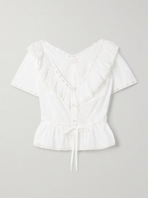 Giannella Lace-trimmed Broderie Anglaise Cotton-voile Blouse