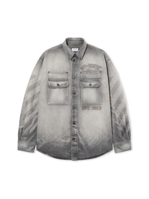 Diagonal Embroidered Denim Military Overshirt