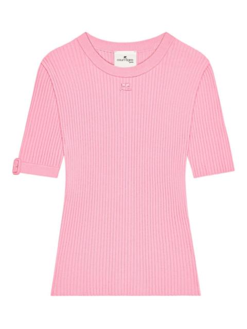 buckle-sleeve ribbed T-shirt