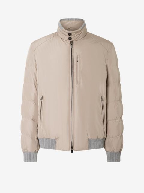 Beige technical poplin bomber jacket