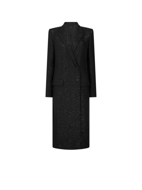 SEQUINED WOOL BLEND CREPE DOUBLE BREASTED COAT