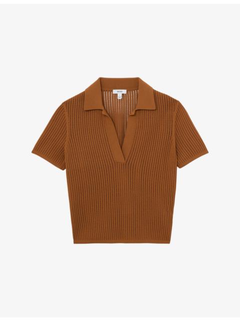 Pippa Open-Stitch Woven Polo Shirt