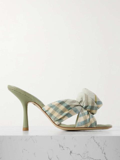Appliquéd checked stretch-linen mules Ecru