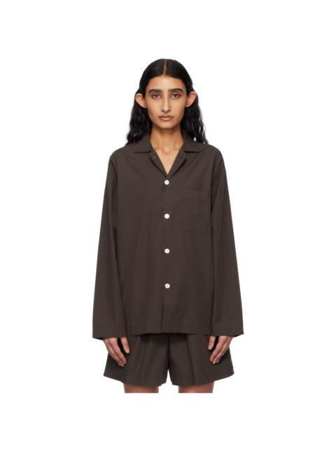 Brown Poplin Long-Sleeved Pyjama Shirt