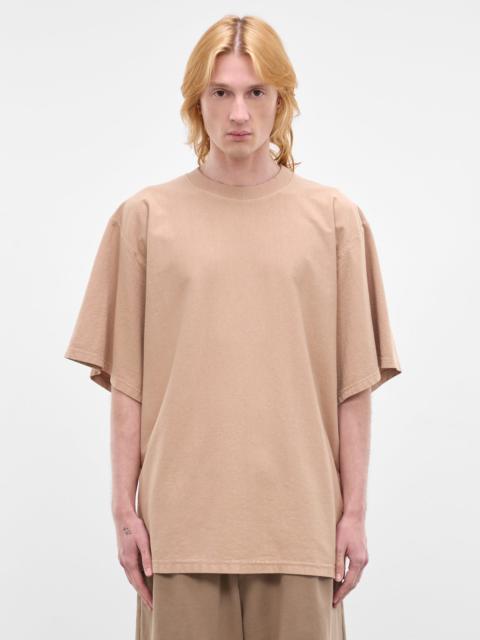 Beige Oversized Embroidered Logo Tee
