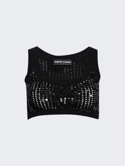 Sequin Crop Knit Top Black