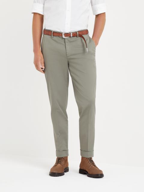 Garment-dyed Italian fit trousers in American Pima comfort cotton gabardine