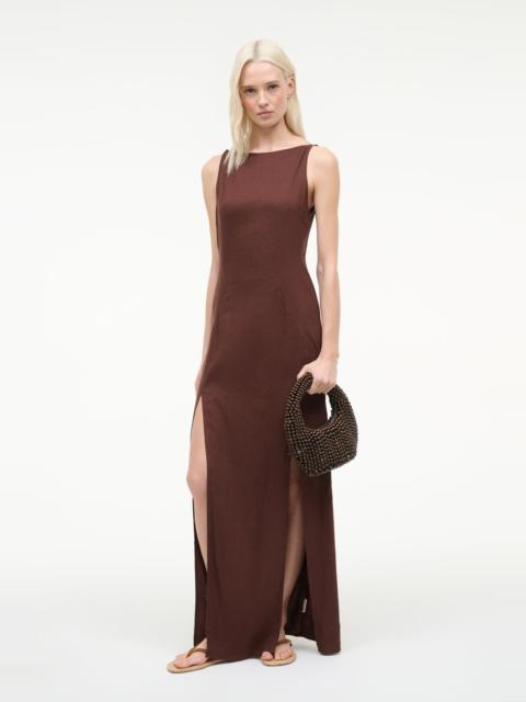 STAUD COSTA LINEN DRESS DARK OAK