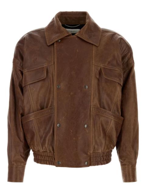 double-breasted pocket-leather jacket