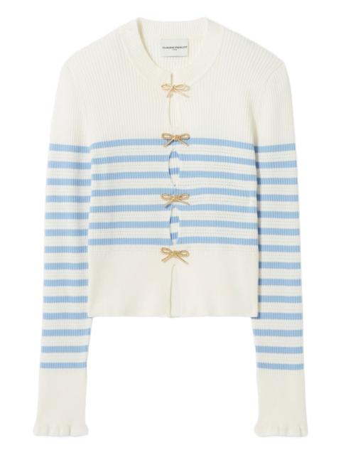 striped bow-embellishment top