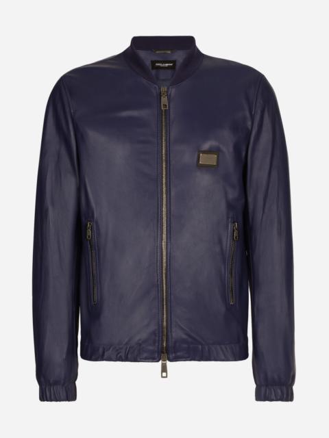 Leather jacket with branded tag