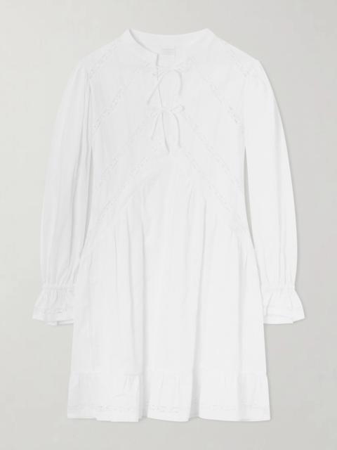 Recanati Ruffled Pleated Lace-trimmed Cotton Mini Dress
