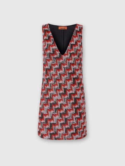 Mini Dress with V-Neck and Embroidered Lace