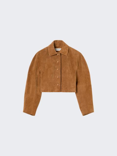 Rounded Textured Suede Jacket Cognac