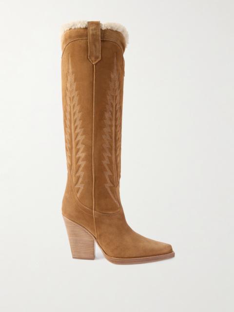 El Dorado Embroidered Shearling-lined Suede Knee Boots
