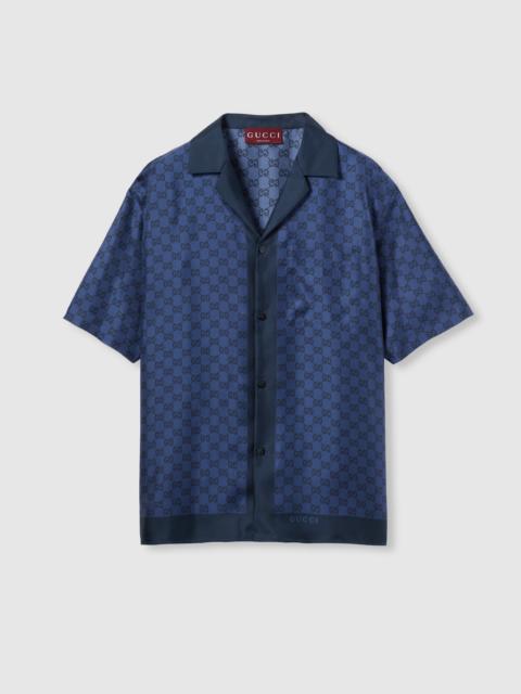 Printed silk twill bowling shirt