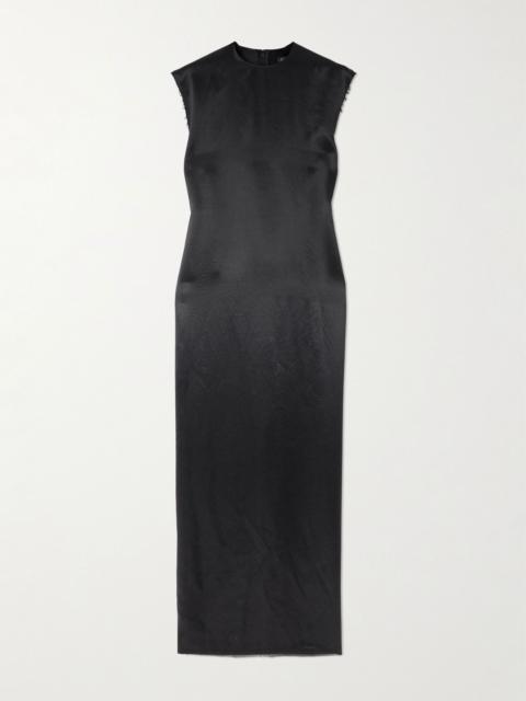 Frayed satin maxi dress Black
