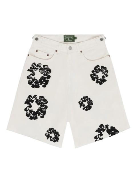 wreath-print denim shorts