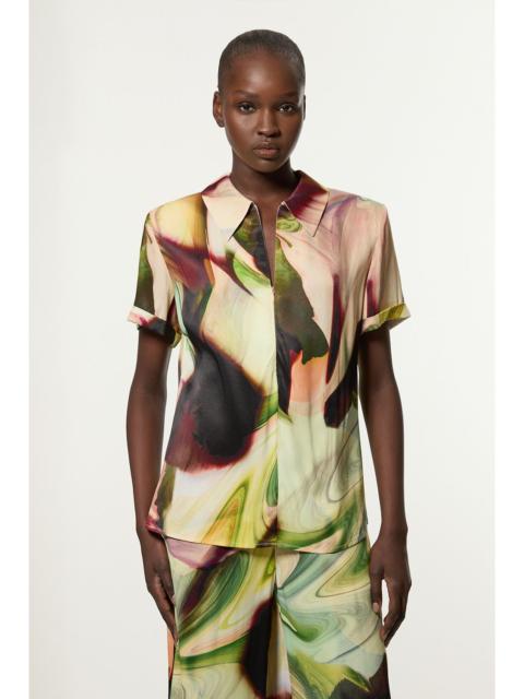 Printed Satin Woven Polo Top