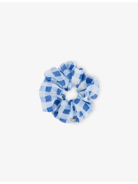 Gingham-Print Linen-Blend Scrunchie