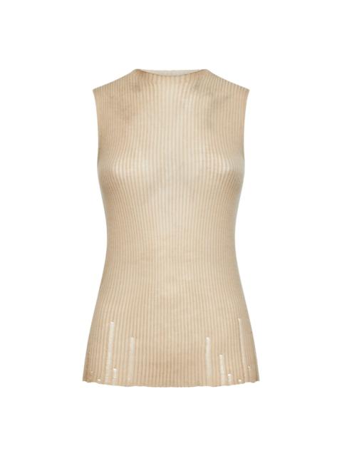 Tan ribbed wool knit tank top