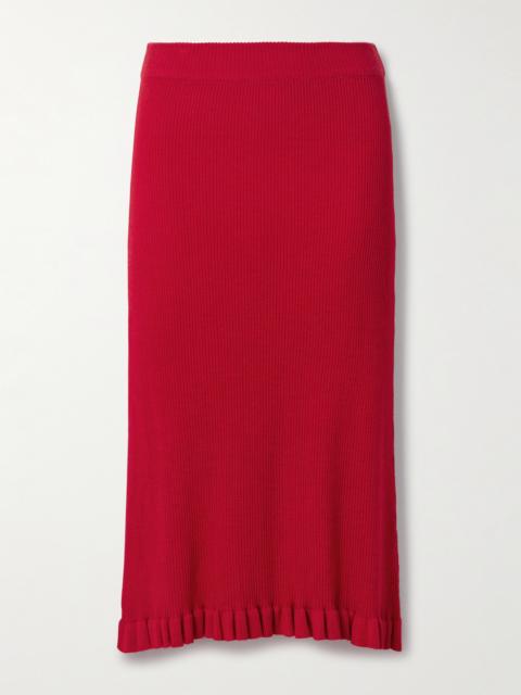 The Grace Asymmetric Ruffled Ribbed Cashmere Midi Skirt