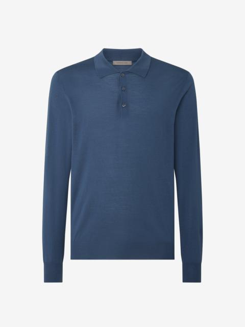 Octane blue ultra fine wool button-up polo
