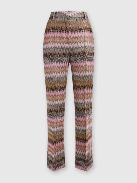 Zigzag lamé viscose blend cropped trousers