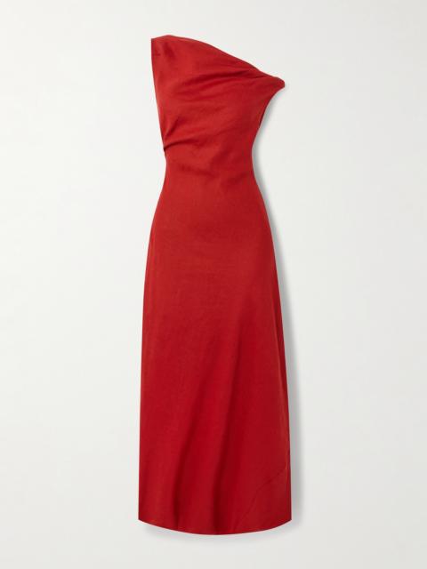 Suis Off-the-shoulder Draped Linen Midi Dress